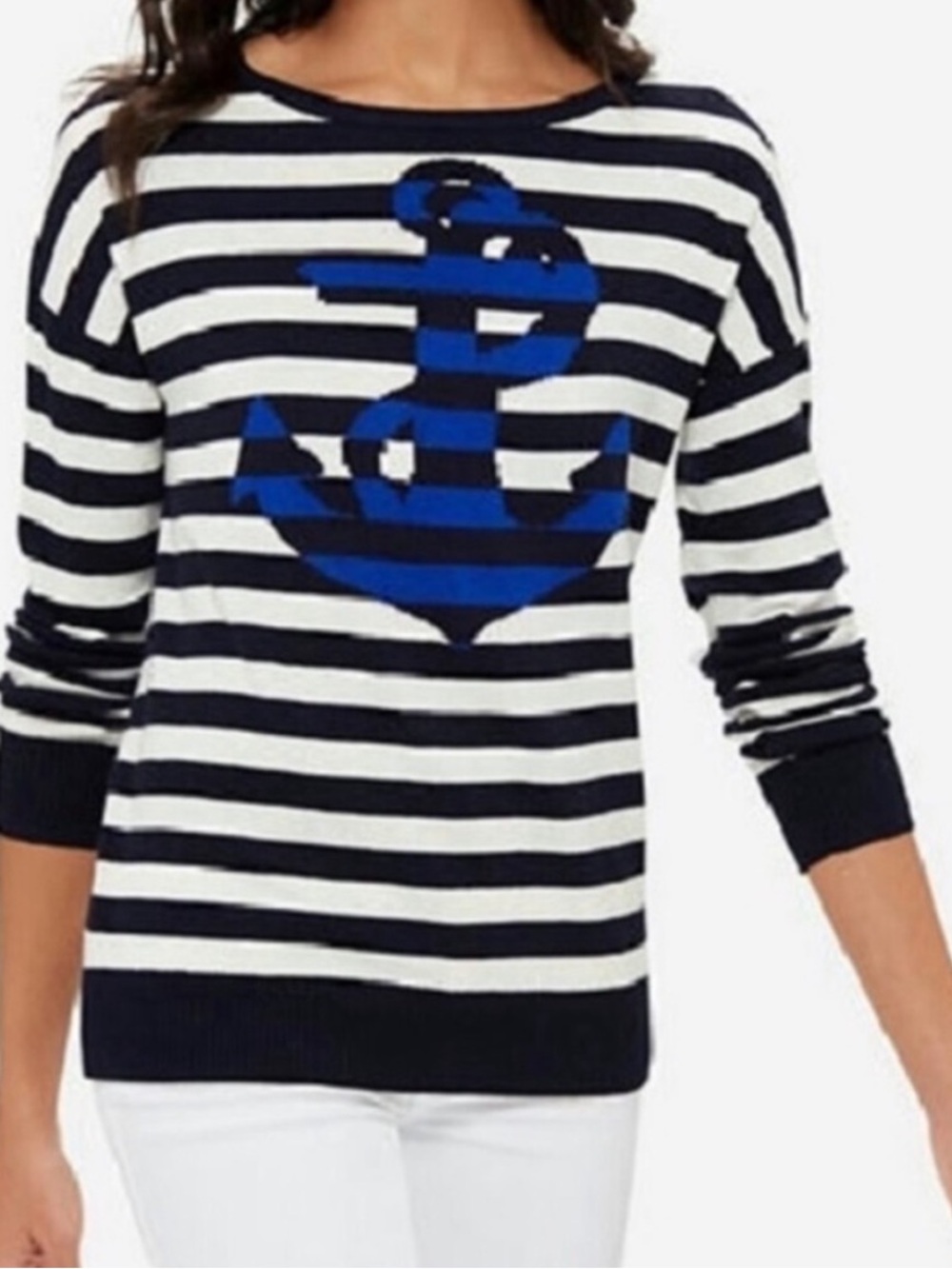 The Limited Preppy Nautical Striped Anchor Sweater
